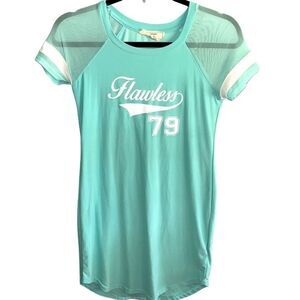 No Comment Girl’s Green “Flawless 79” Mesh Short Sleeve Tunic Shirt Top XL 16